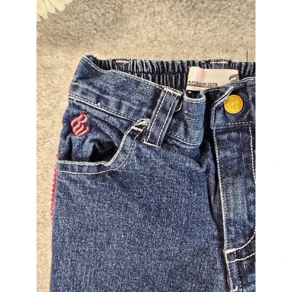 Rocawear Y2K Baby Girls Blue Denim Jeans Pink Side Trim Embroidered Size 12m